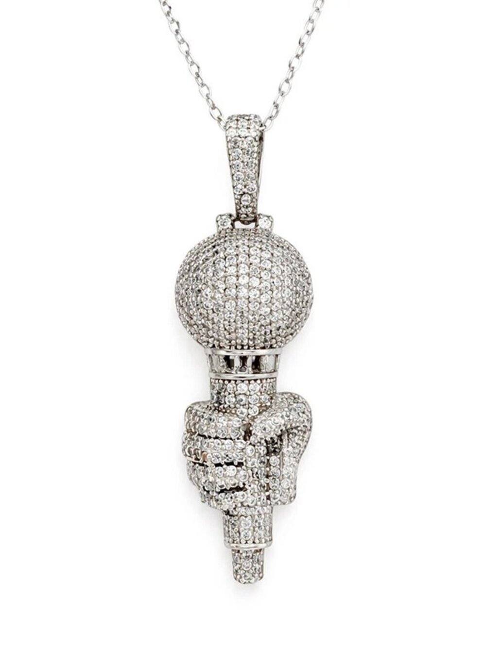 Created White Sapphire Singing Award Microphono Pendant Necklace .925 Silver